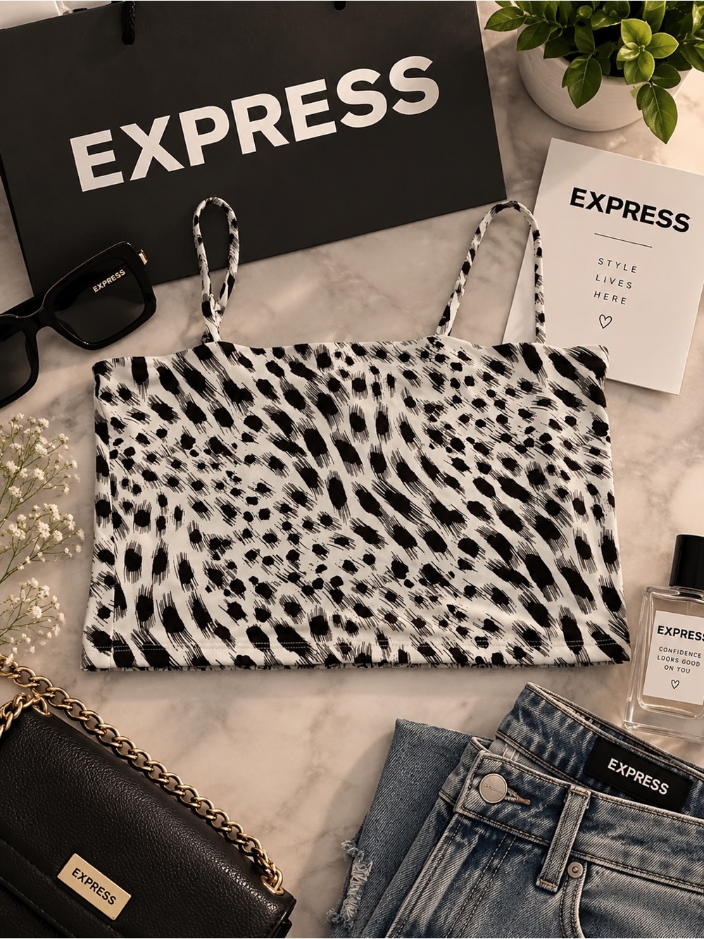 Express Black & White Animal-Print Cami